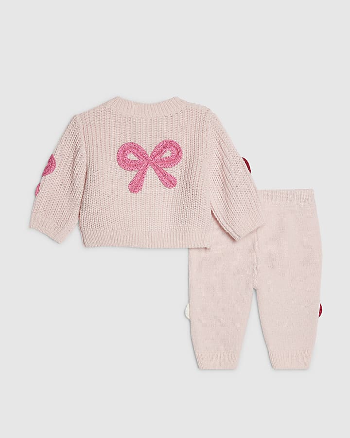 Baby Girls Pink 3D Bow Knit Cardigan Set