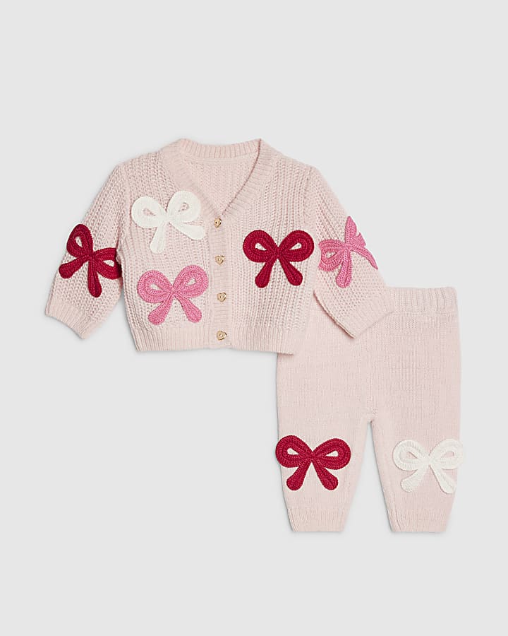 Baby Girls Pink 3D Bow Knit Cardigan Set