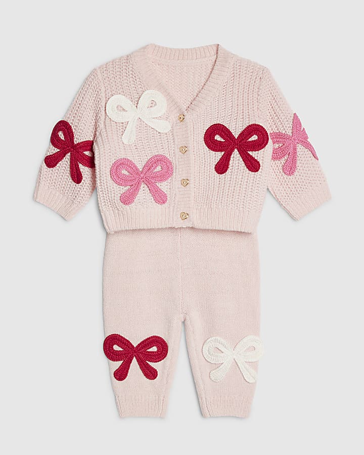 Baby Girls Pink 3D Bow Knit Cardigan Set