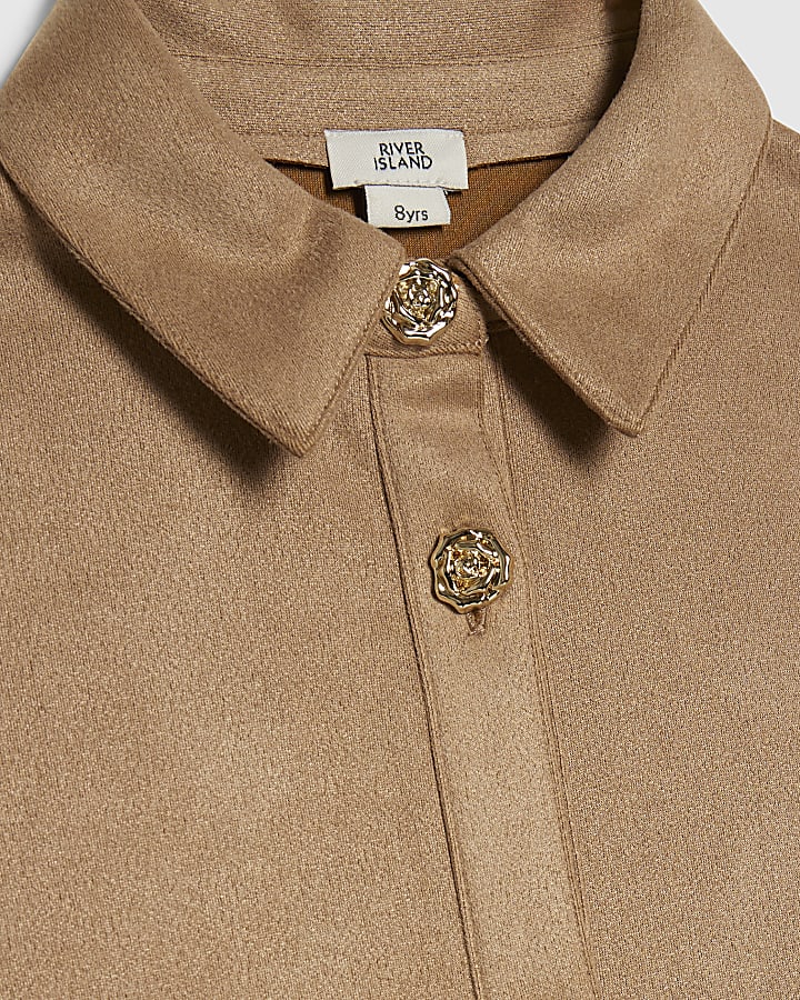 Girls Tan Faux Suede Sleeveless Prom Dress