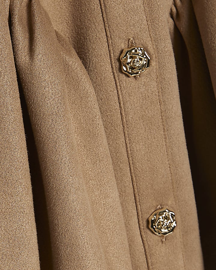 Girls Tan Faux Suede Sleeveless Prom Dress