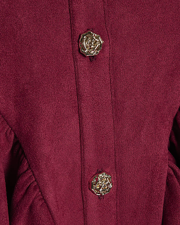 Girls Red Faux Suede Sleeveless Prom Dress