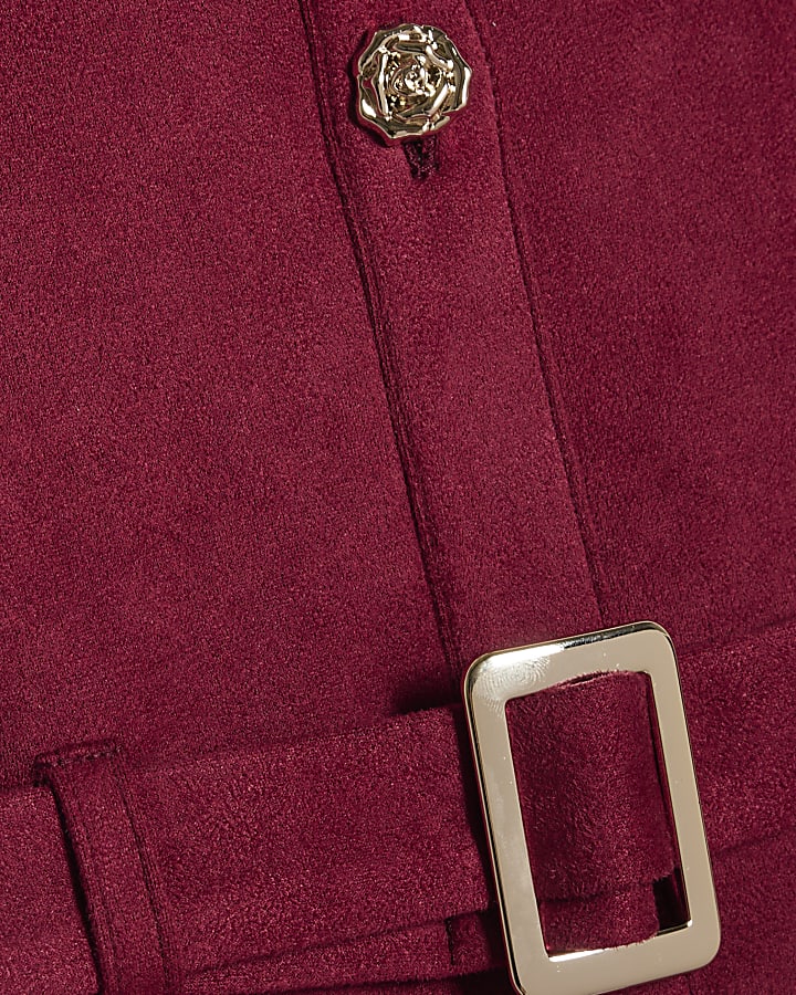 Girls Red Faux Suede Sleeveless Prom Dress