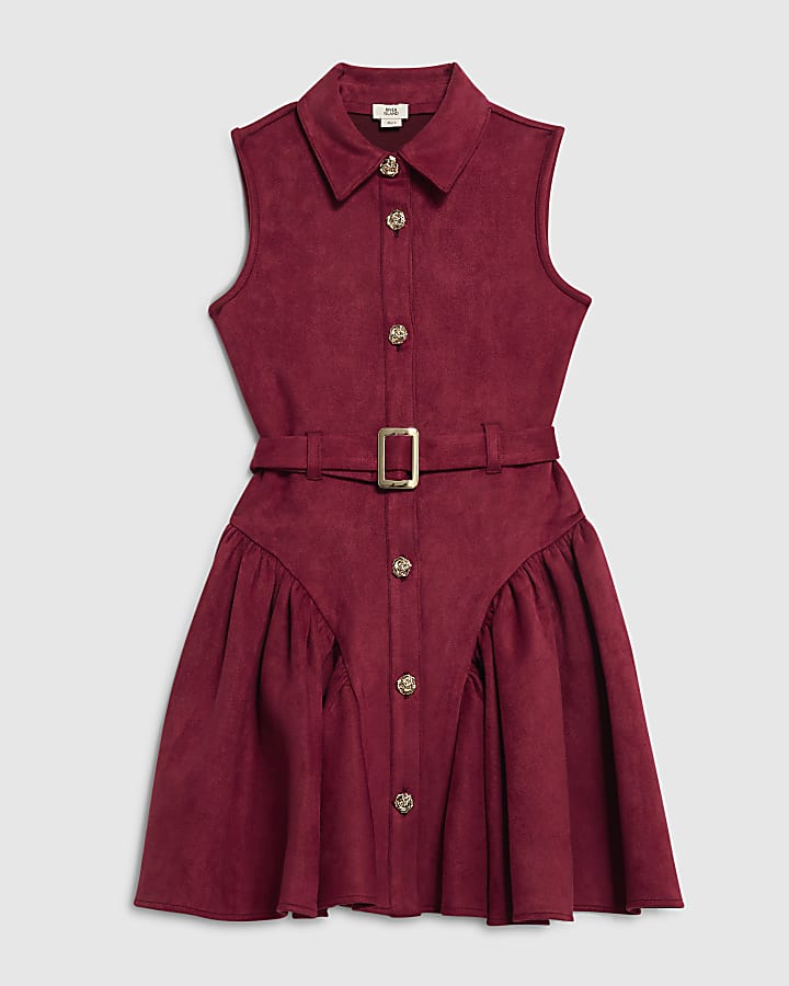 Girls Red Faux Suede Sleeveless Prom Dress