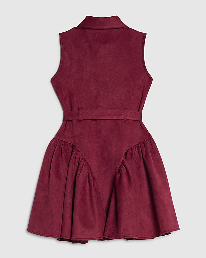 Girls Red Faux Suede Sleeveless Prom Dress