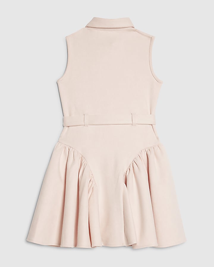 Girls Pink Faux Suede Sleeveless Prom Dress