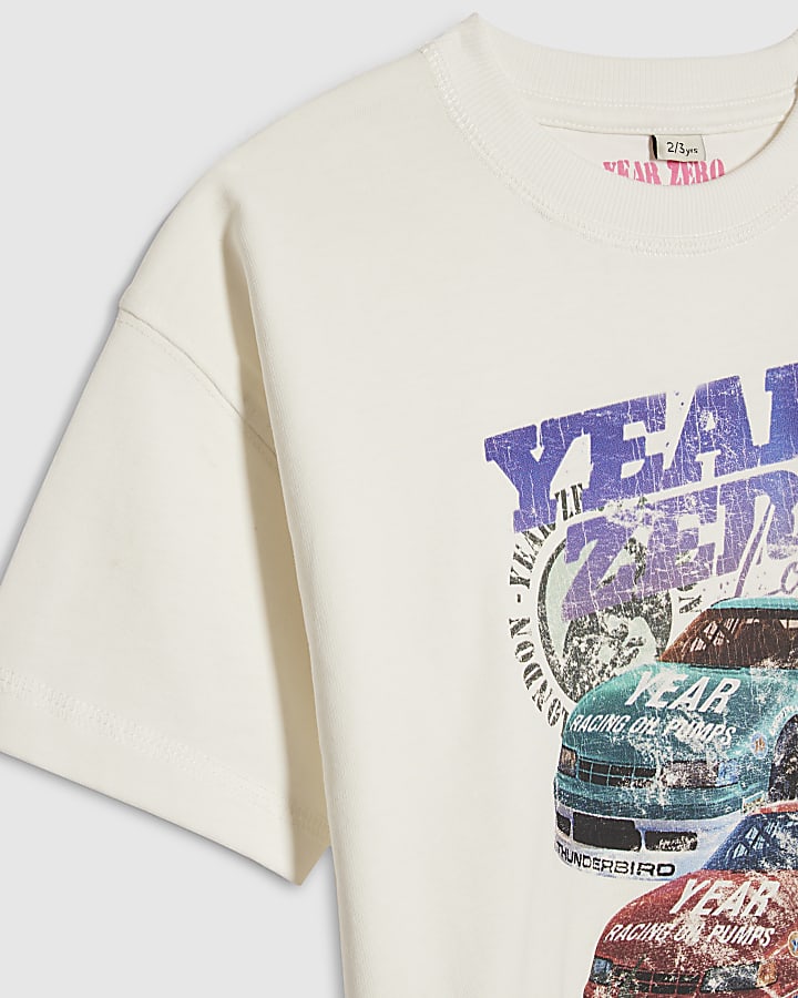 Mini Boys White Year Zero Car Print T-Shirt