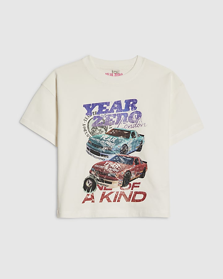 Mini Boys White Year Zero Car Print T-Shirt