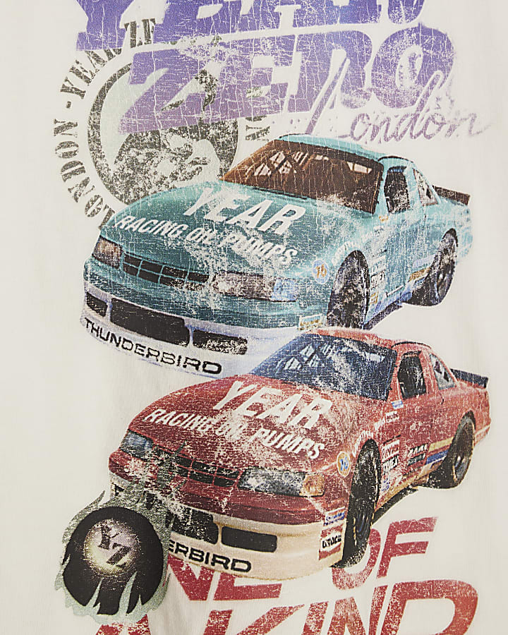 Boys White Year Zero Car Print T-Shirt