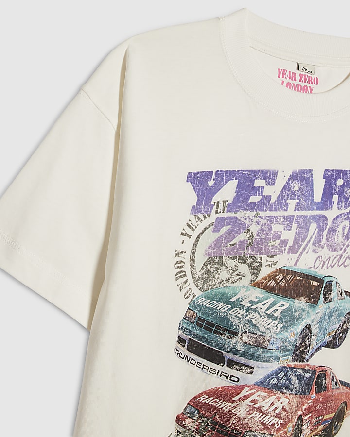Boys White Year Zero Car Print T-Shirt