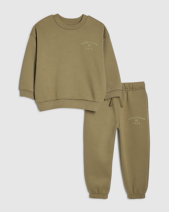 Mini Boys Khaki Essentialism Sweatshirt Set
