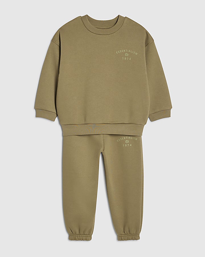 Mini Boys Khaki Essentialism Sweatshirt Set