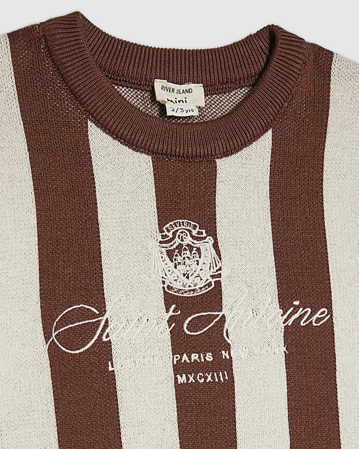 Mini Boys Brown Stripe Football T-Shirt
