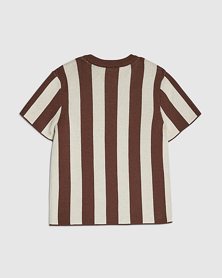 Mini Boys Brown Stripe Football T-Shirt
