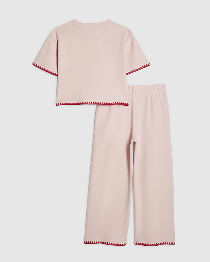 Girls Pink Whipstitch T-Shirt Set