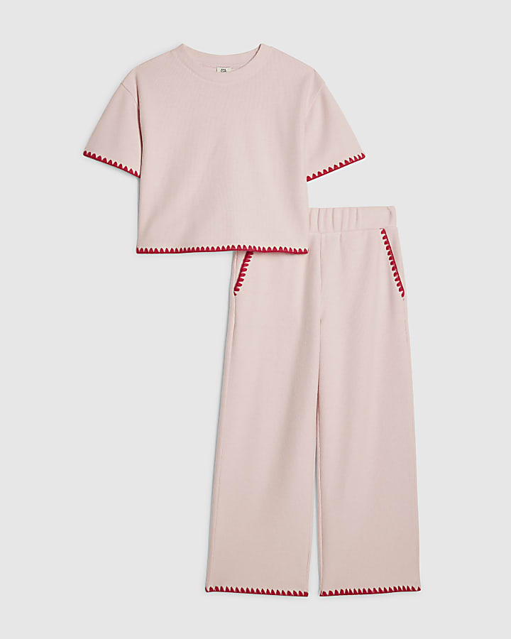 Girls Pink Whipstitch T-Shirt Set