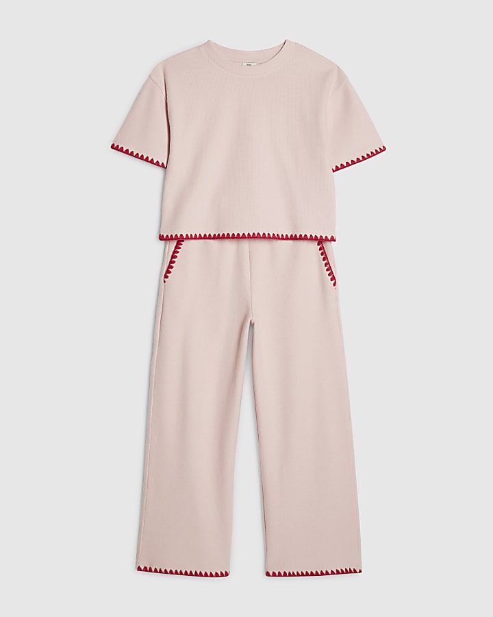 Girls Pink Whipstitch T-Shirt Set