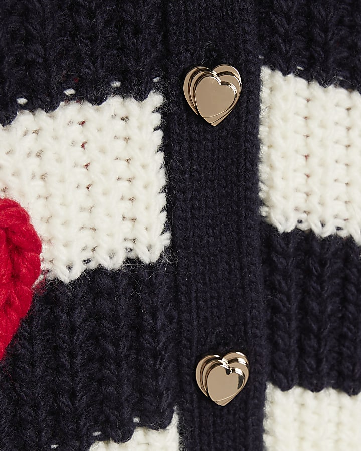 Girls Navy Stripe Smile Cardigan