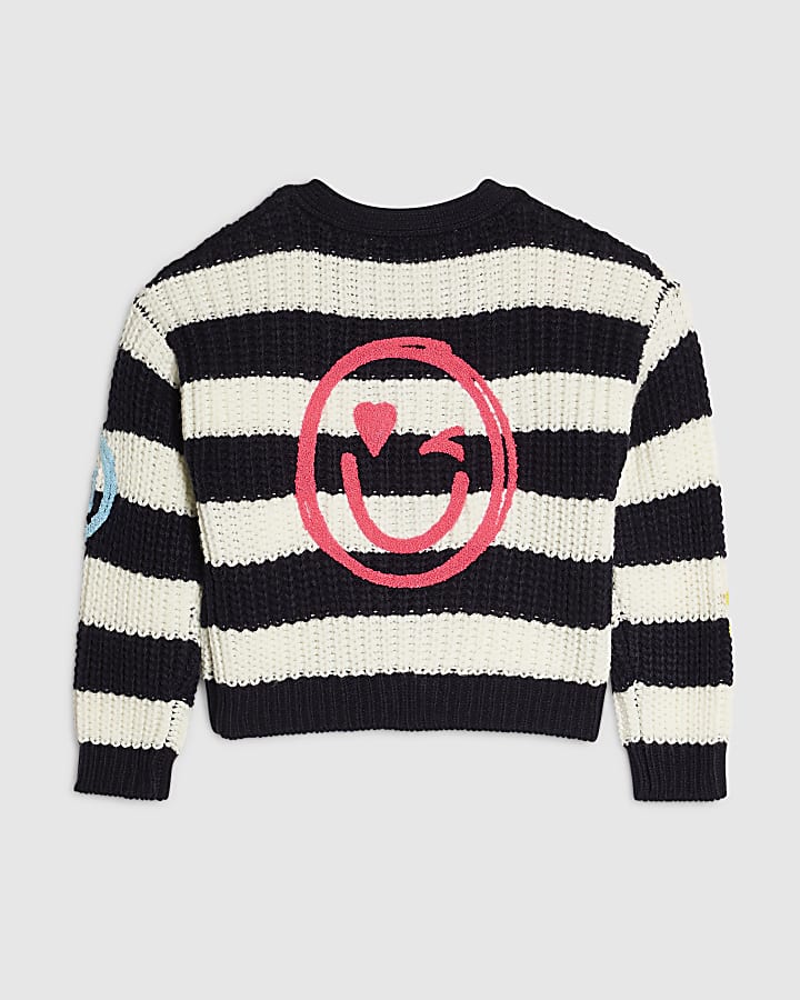 Girls Navy Stripe Smile Cardigan