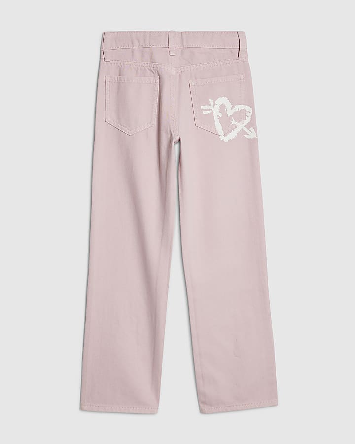 Girls Pink Graffiti Straight Jeans