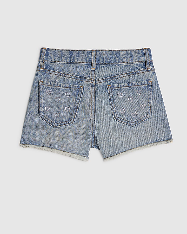 Girls Heart Embellished Denim Shorts