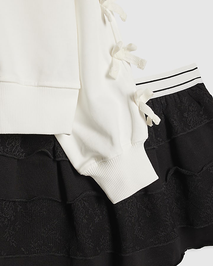Girls Black Bow Sweatshirt Set