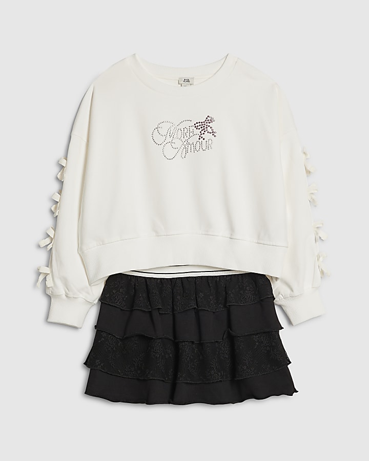 Girls Black Bow Sweatshirt Set