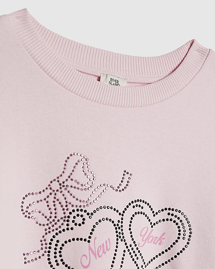 Girls Pink Bow Sweatshirt Set
