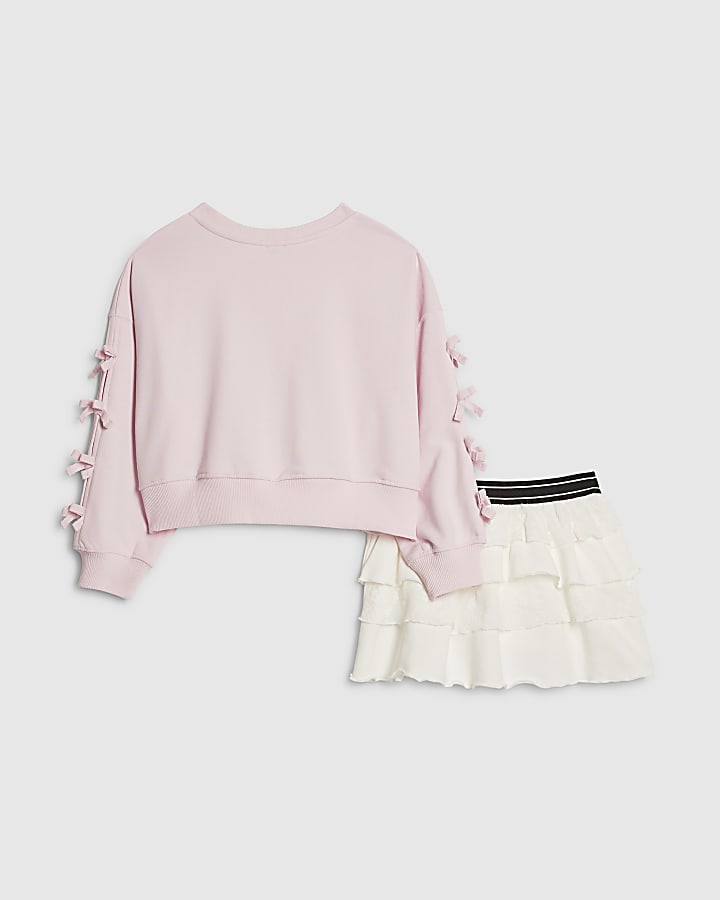 Girls Pink Bow Sweatshirt Set