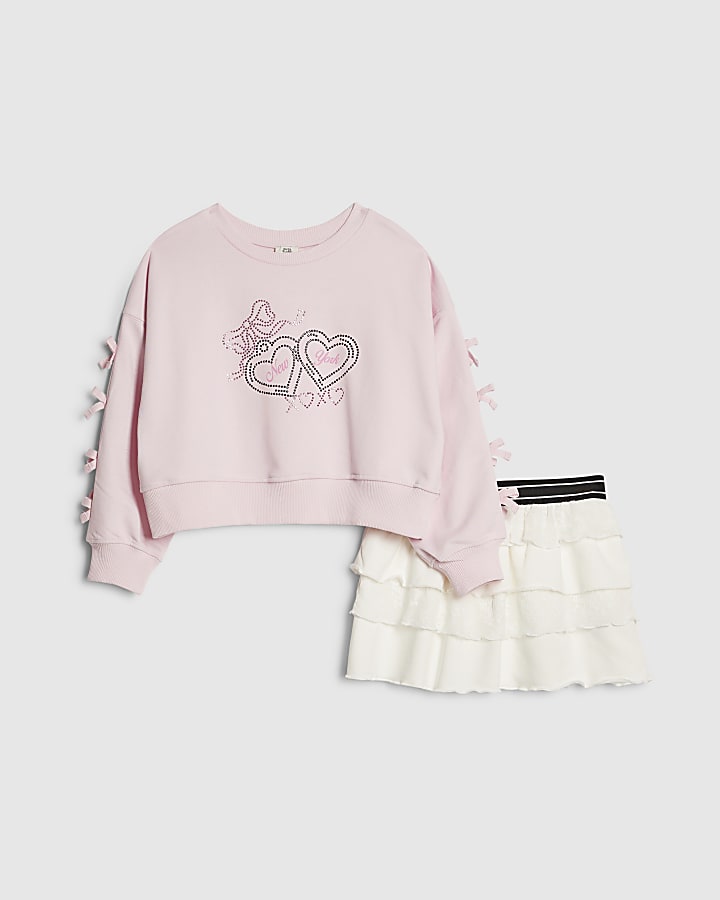 Girls Pink Bow Sweatshirt Set