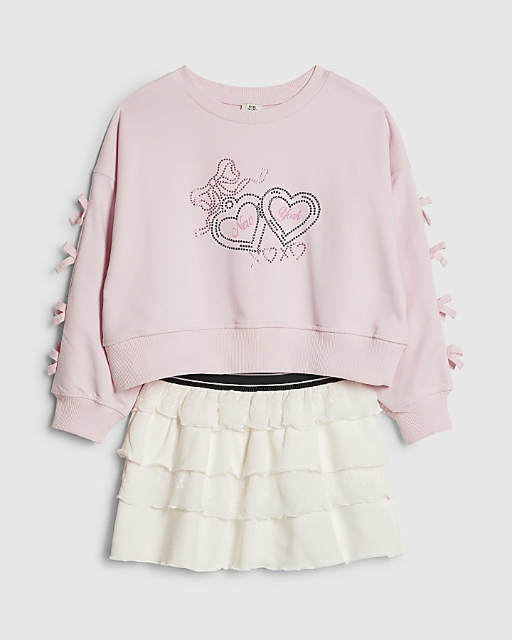 Girls Pink Bow Sweatshirt Set