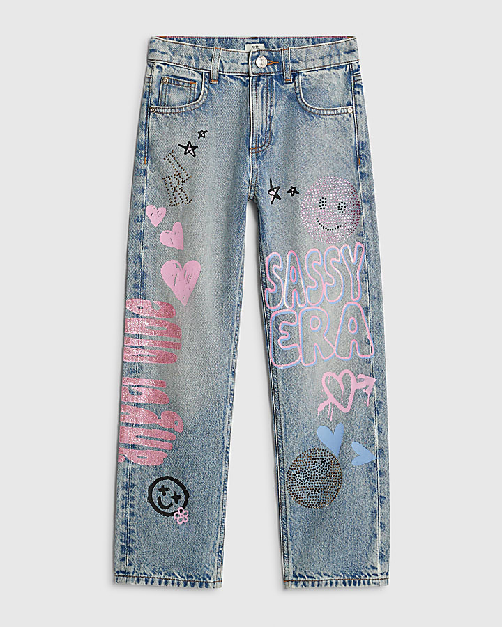 Girls Blue Sassy Era Straight Jeans