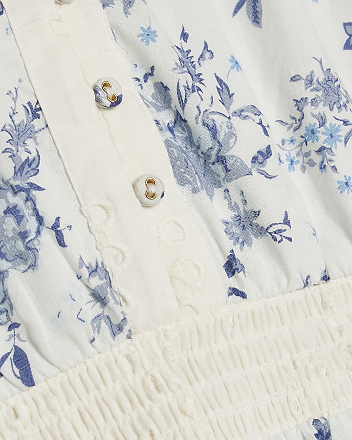 Girls Blue Patchwork Shirt Dress