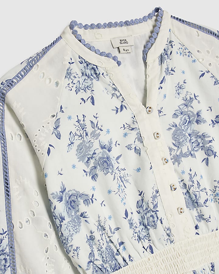 Girls Blue Patchwork Shirt Dress