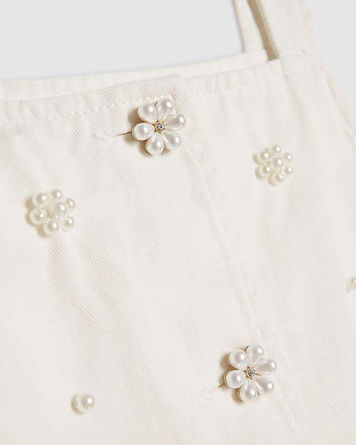 Girls White Pearl Waistcoat And Skirt Set