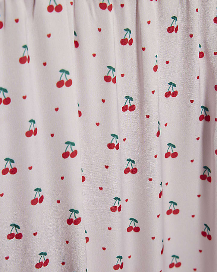 Girls Cream Cherry Satin Pyjamas Set