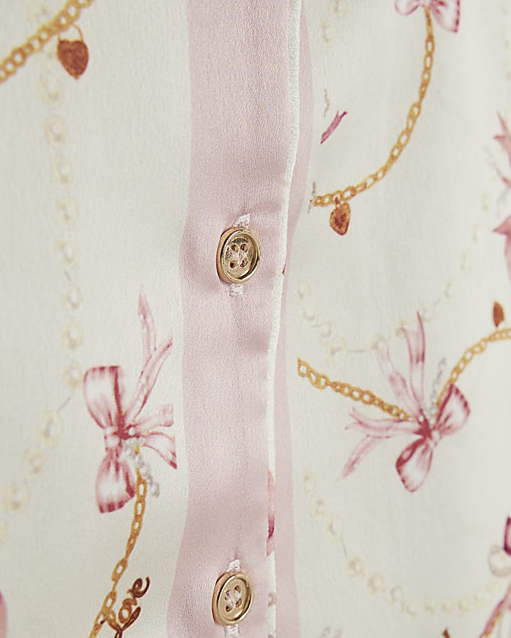 Girls Cream Bow Chain Satin Pyjamas Set