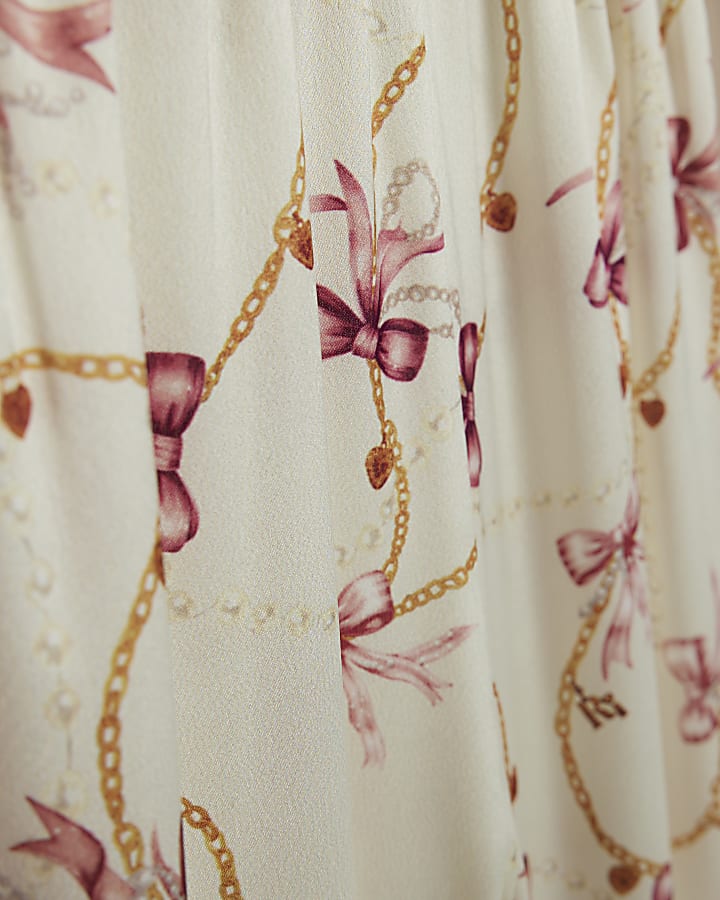 Girls Cream Bow Chain Satin Pyjamas Set