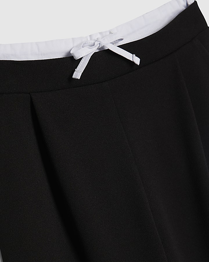 Girls Black Side Stripe Wide Leg Joggers