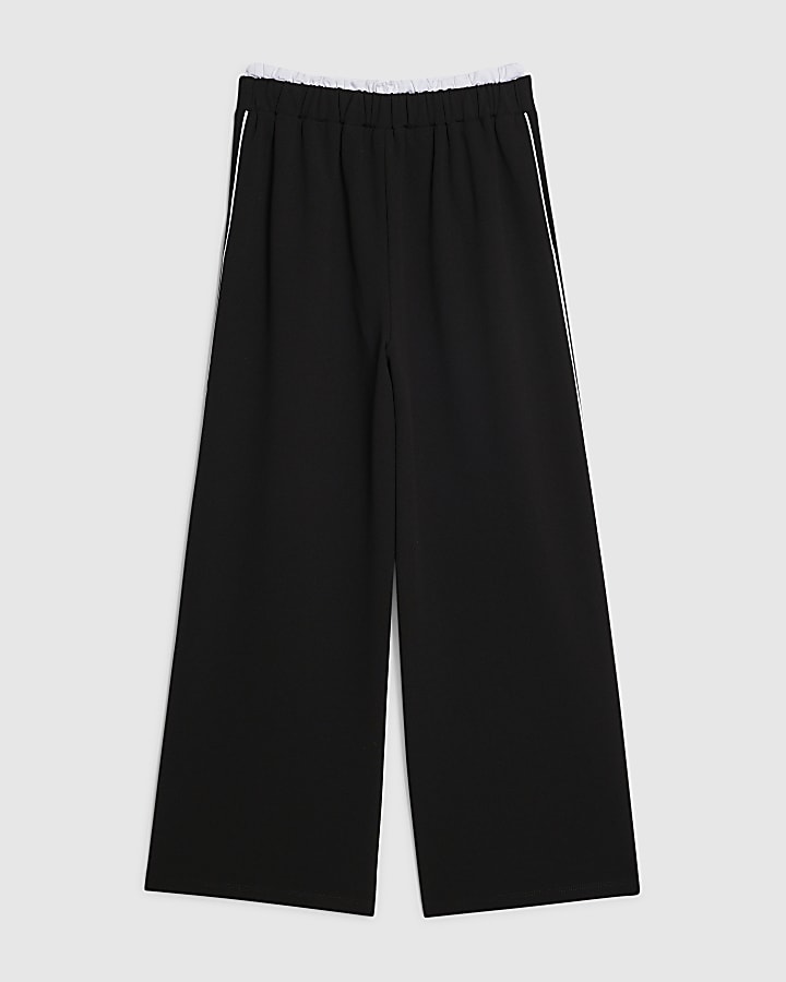 Girls Black Side Stripe Wide Leg Joggers