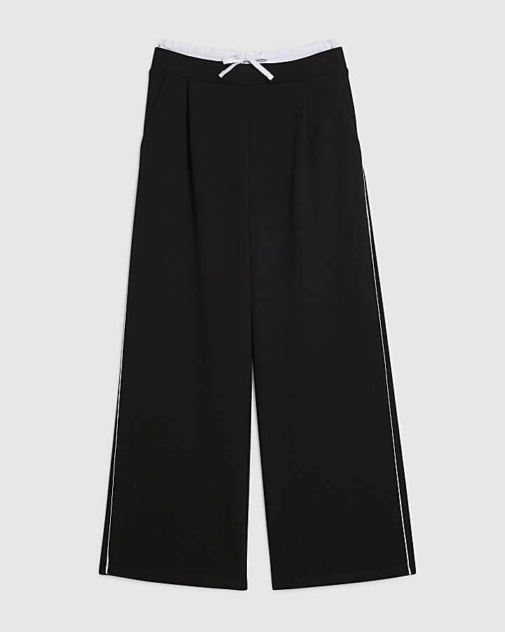 Girls Black Side Stripe Wide Leg Joggers