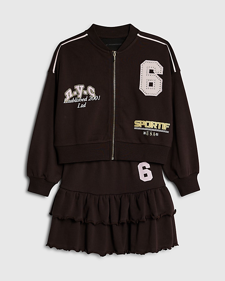 Girls Brown Graffiti Bomber Set