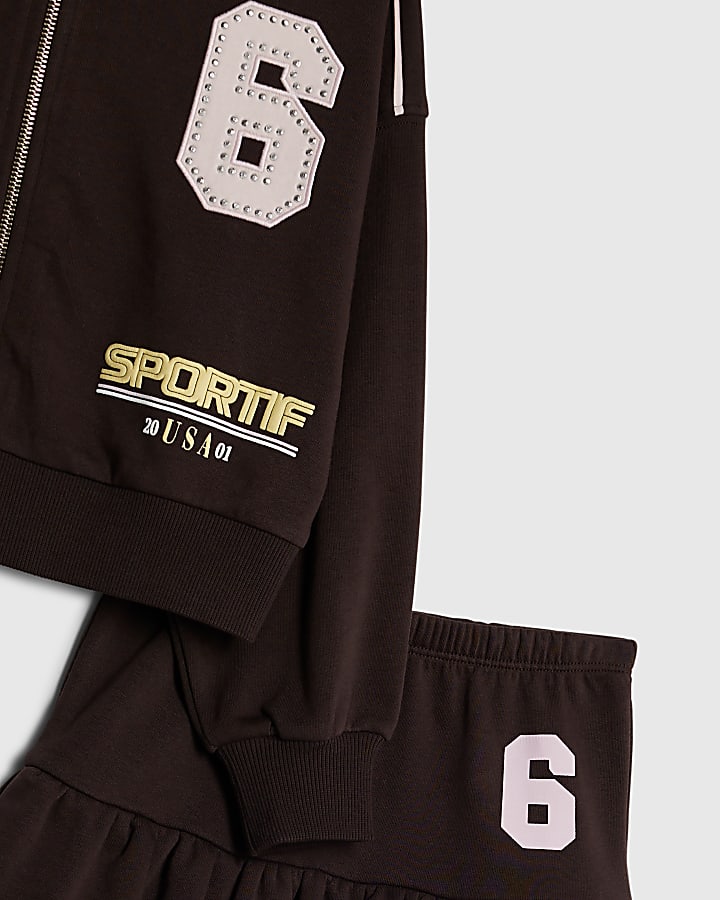 Girls Brown Graffiti Bomber Set