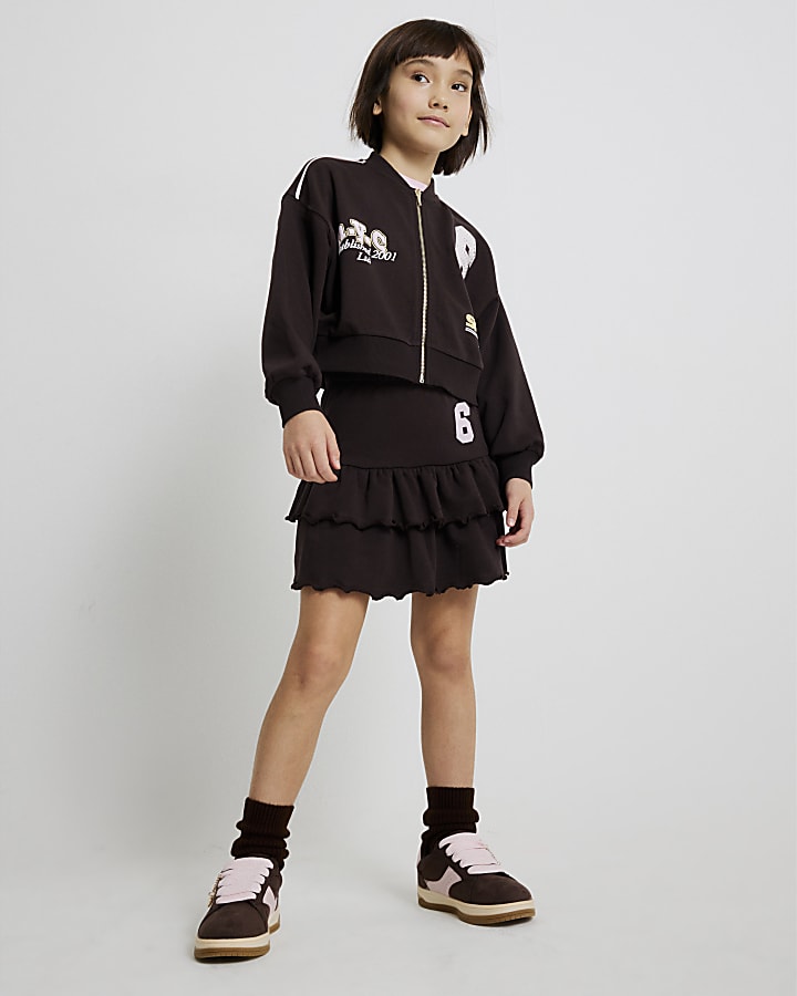 Girls Brown Graffiti Bomber Set