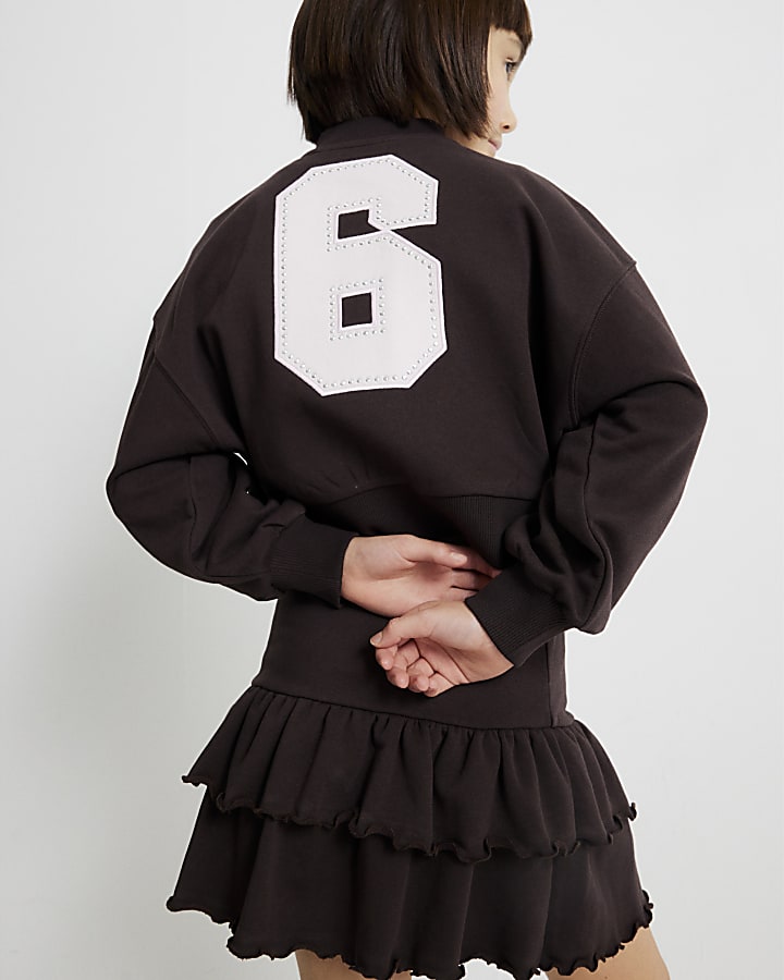 Girls Brown Graffiti Bomber Set