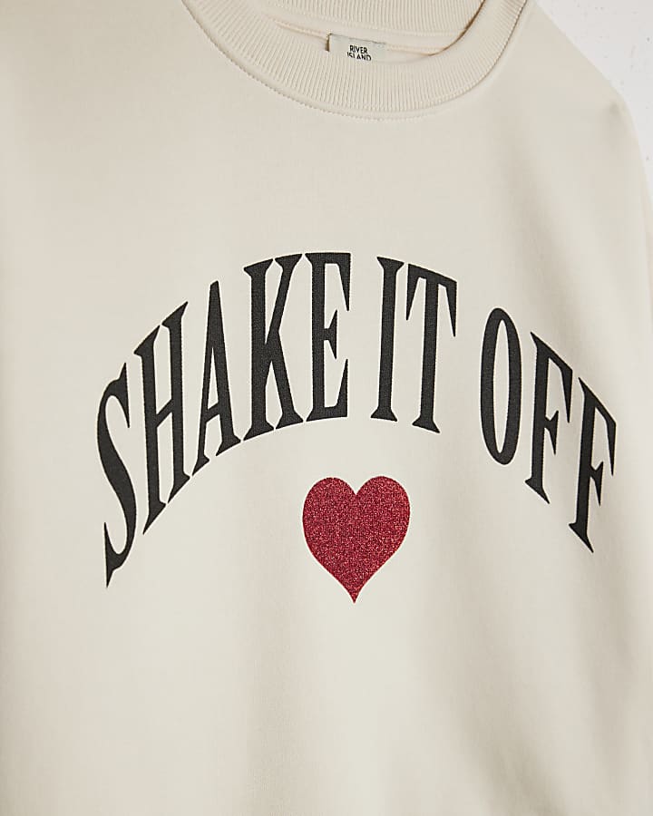 Girls White Glitter Heart Sweatshirt Set