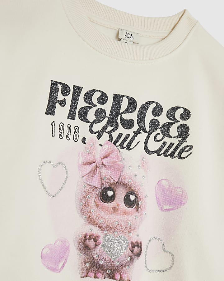 Girls Cream Fierce Cute Monster Sweatshirt