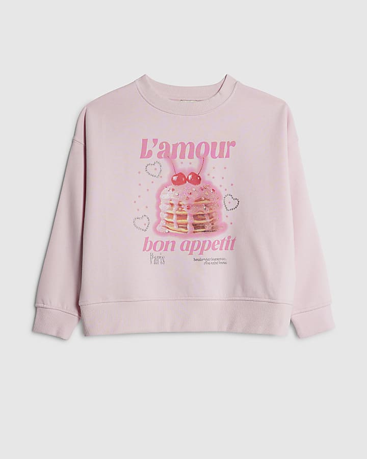 Girls Pink L'amour Paris Pancakes Sweatshirt