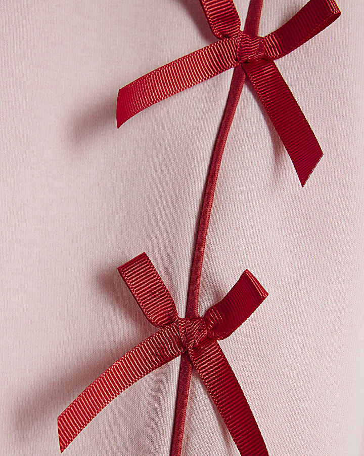 Girls Pink Bow Sweatshirt Set