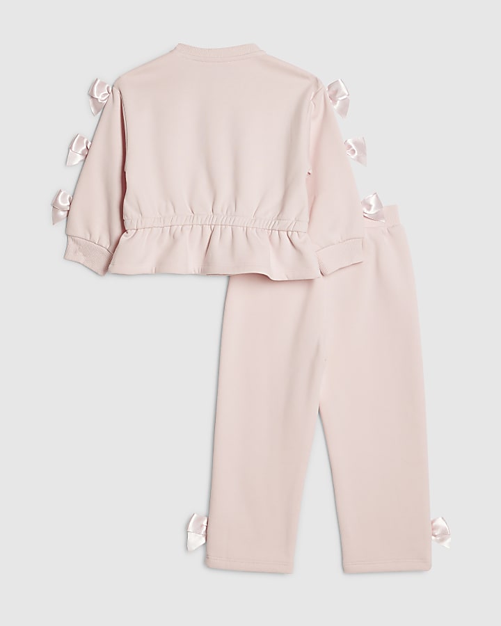 Mini Girls Pink Bow Cinched Sweatshirt Set